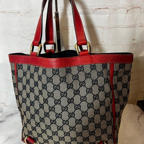 EUC Gucci Red Trimmed Canvas GG Tote - Picture 2 of 9